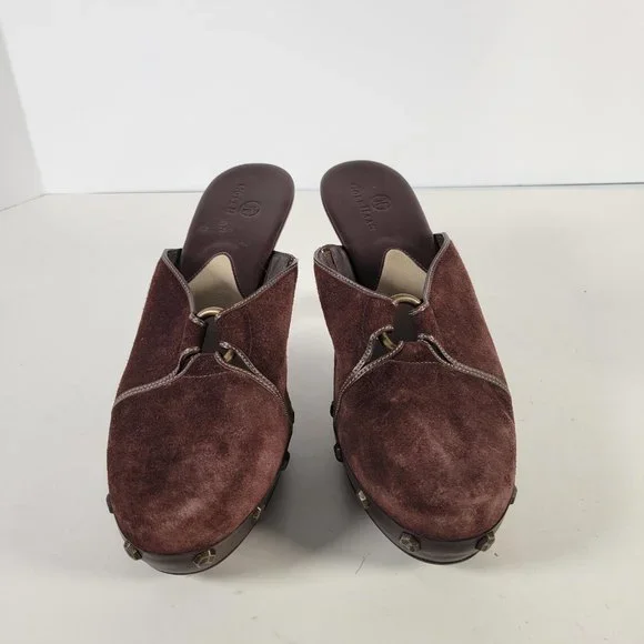 Cole Haan Brown Suede Studded Metal Details Mules Clogs Heels Women Size 8.5 - Picture 5 of 11
